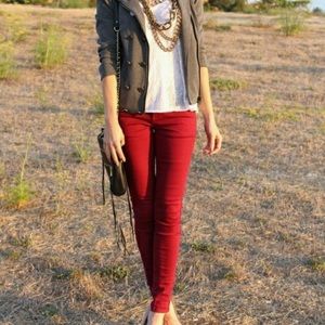 Gorgeous red CAbi corduroy skinny jean.